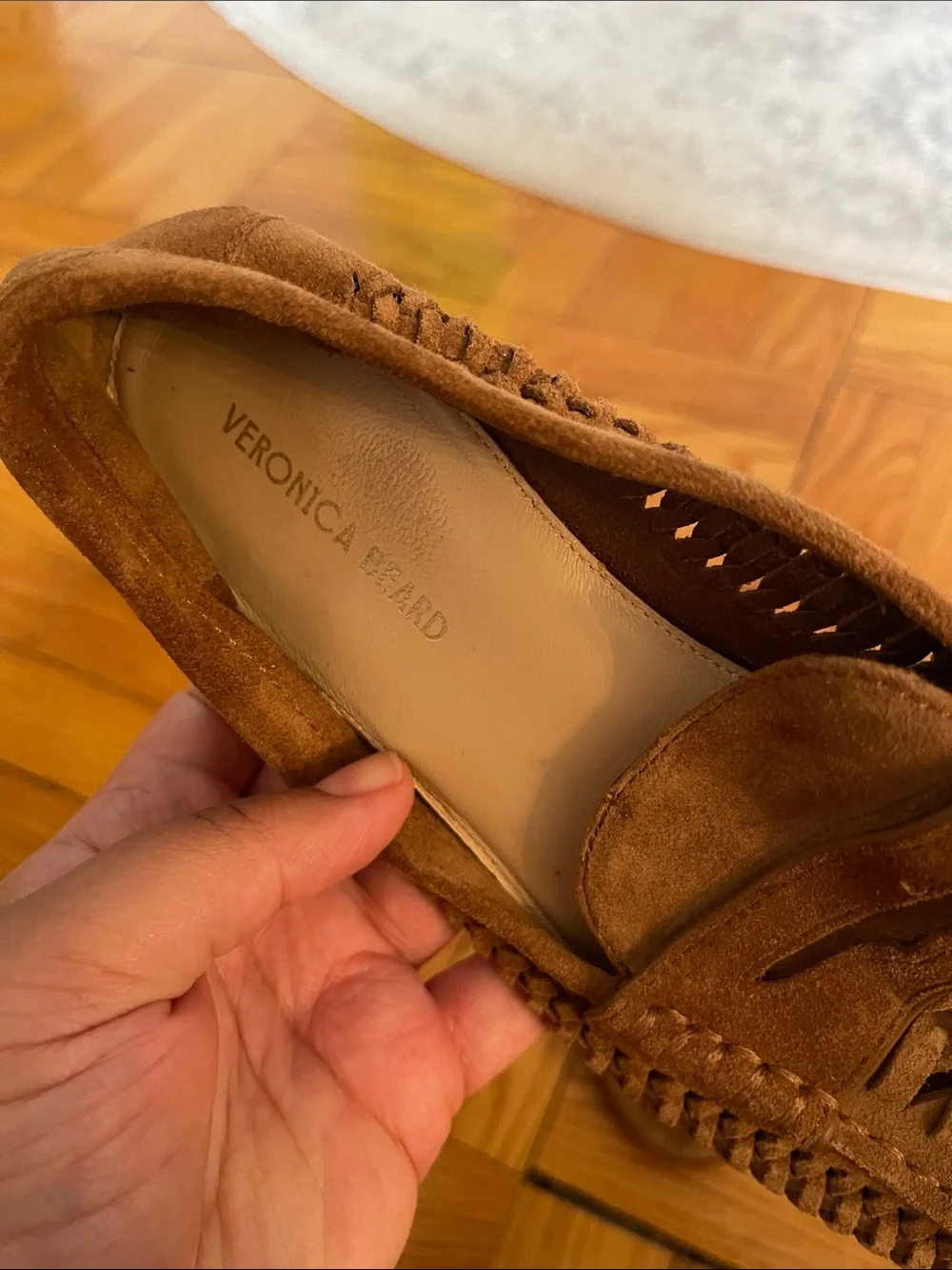 Veronica Beard Soft Suede Woven Penny Loafer in Hazel